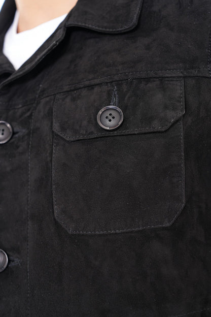 The Azzuro Suede Black Leather Jacket
