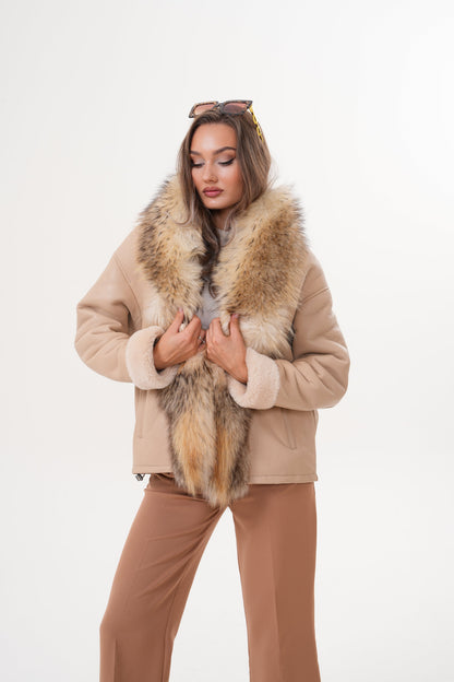 The Elise Beige Shearling Leather Women Jacket