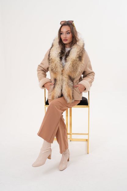 The Elise Beige Shearling Leather Women Jacket