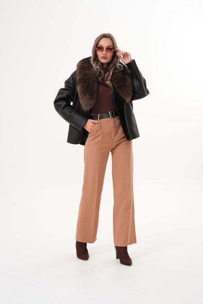 The Estelle Black & Brown Shearling Leather Women Jacket