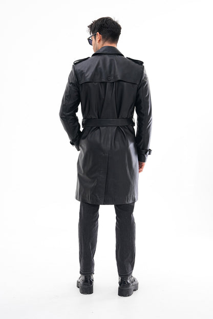 The Firenze Black Leather Men Leather Trench Coat Jacket