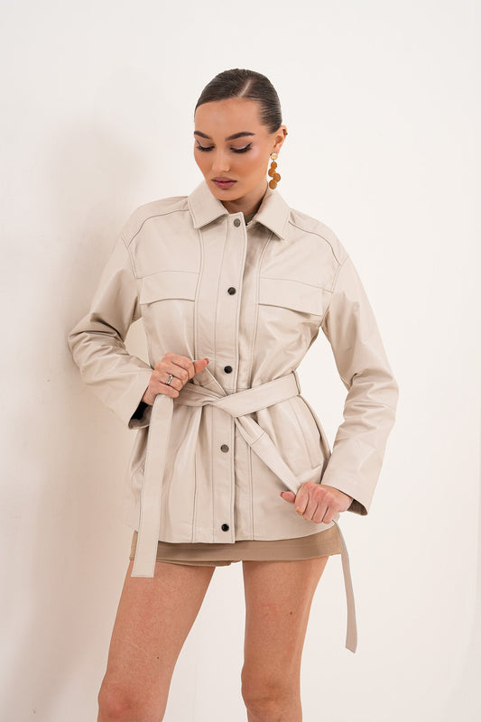 The Eira Cream Leather Women Jacket