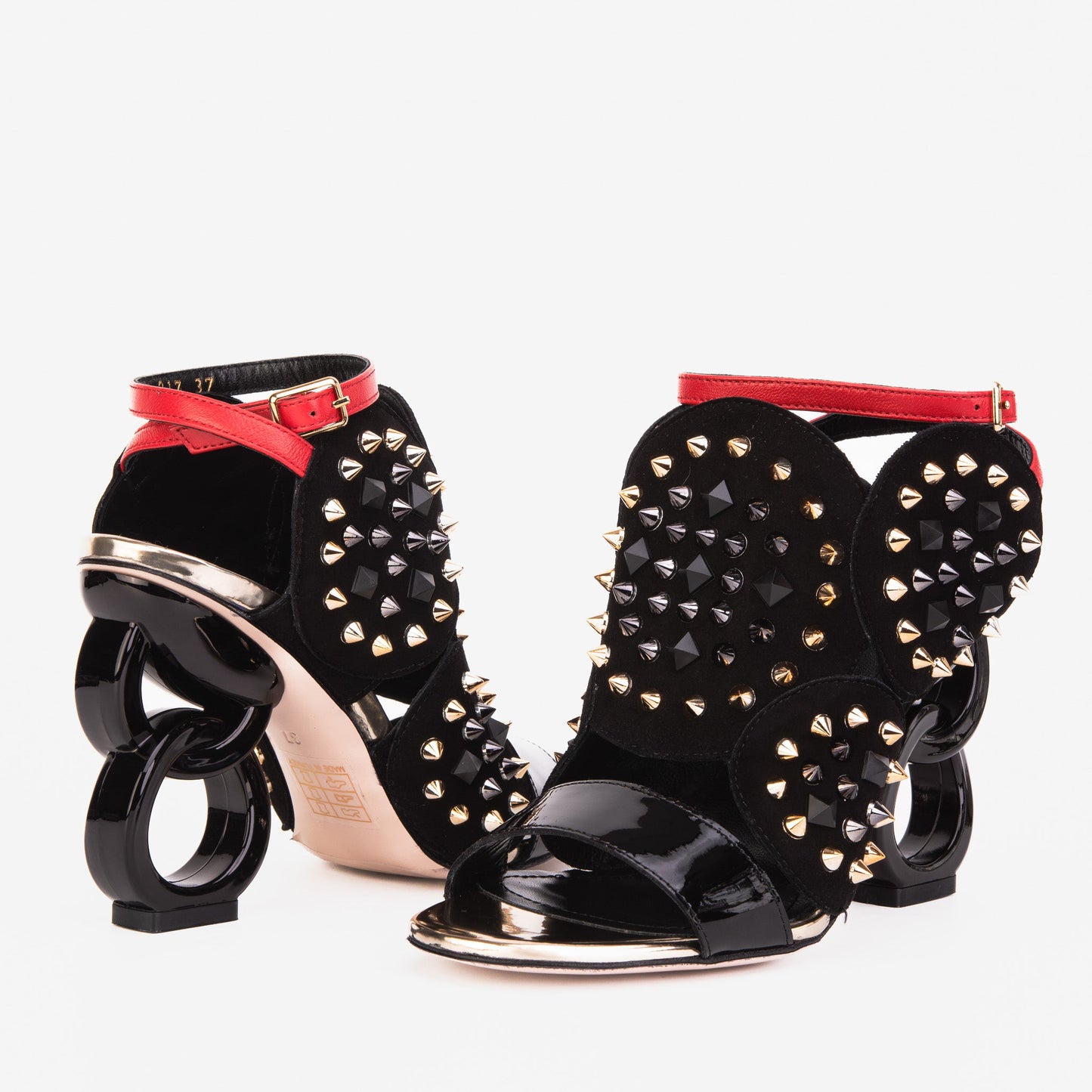 The Infanta Black Spike Leather Ankle Strap Women Sandal