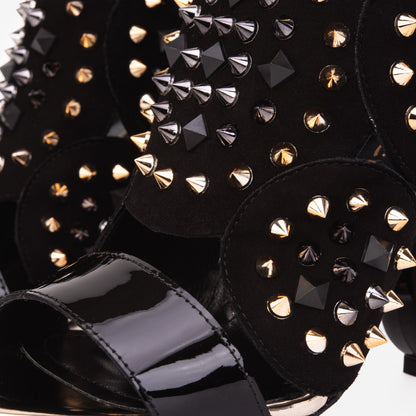 The Infanta Black Spike Leather Ankle Strap Women Sandal