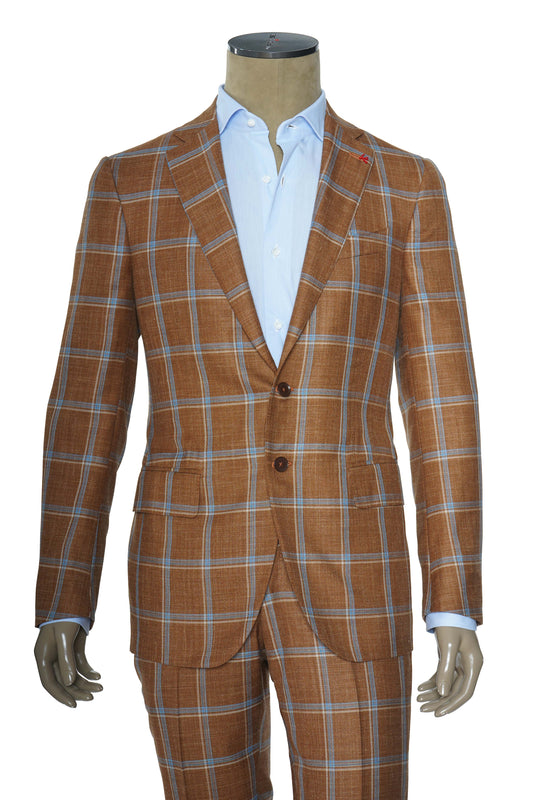 Isaia Double Windowpane Wool-Silk-Linen Suit