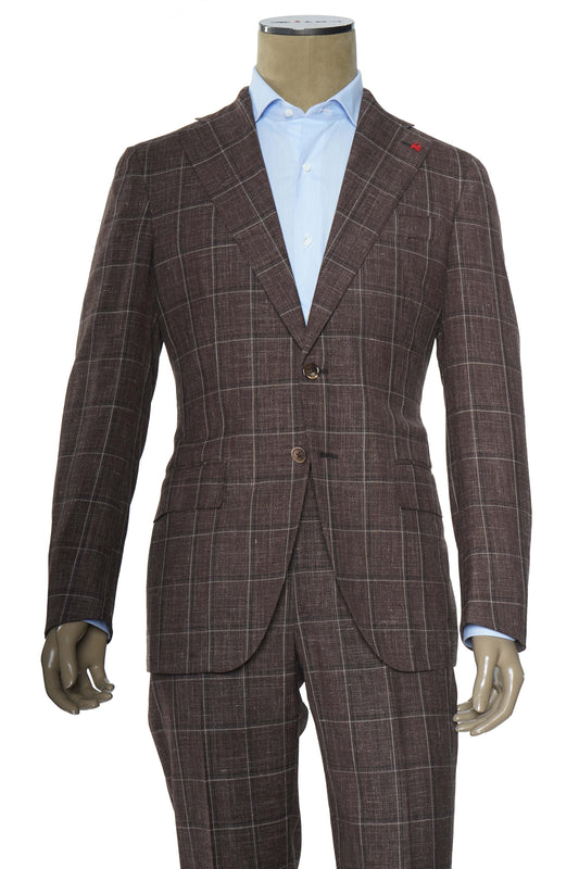 Isaia Double Windowpane Wool-Silk-Linen Suit