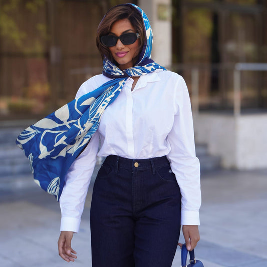 Cara - Silk Scarf Shawl - Blue - My Men's Shop