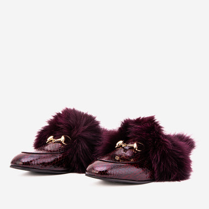 The Izmir Burgundy  Patent Leather Natural Fur Women Slipper