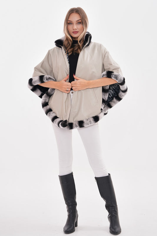 The Glacier Light Beige Reversible Leather Women Jacket