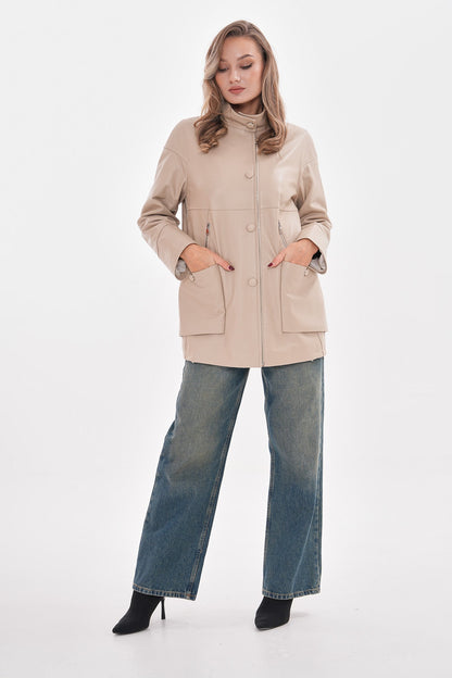 The Lioara Cream Leather Women Jacket