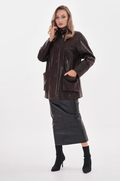 The Liora Brown Leather Women Jacket
