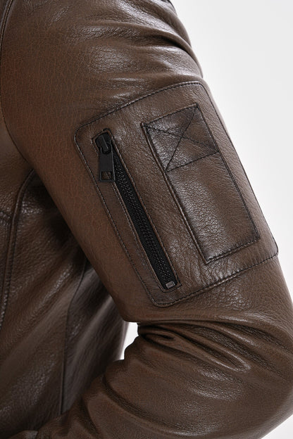 The Veneto Khaki Leather Hooded Men Jacket