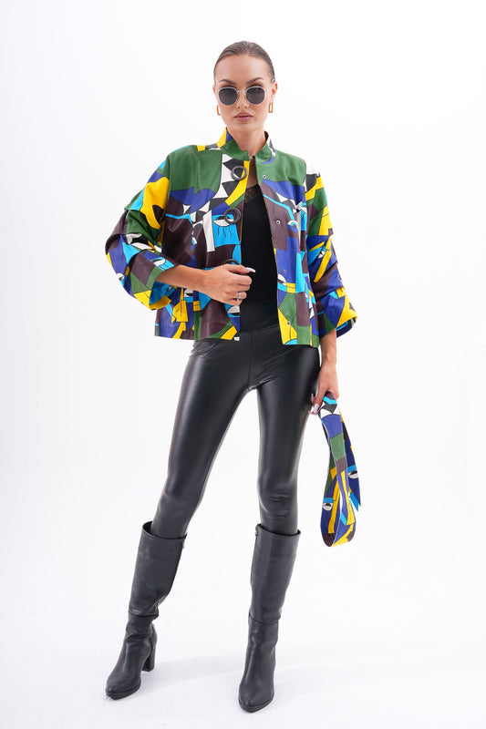 The Odessa Geometric Art Leather Women Jacket