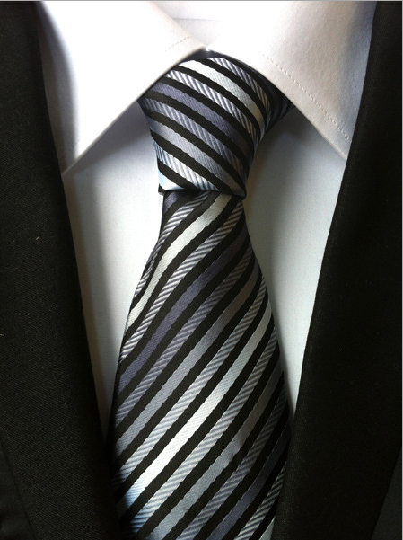 KPT2017 Black and White Striped Polywoven Tie