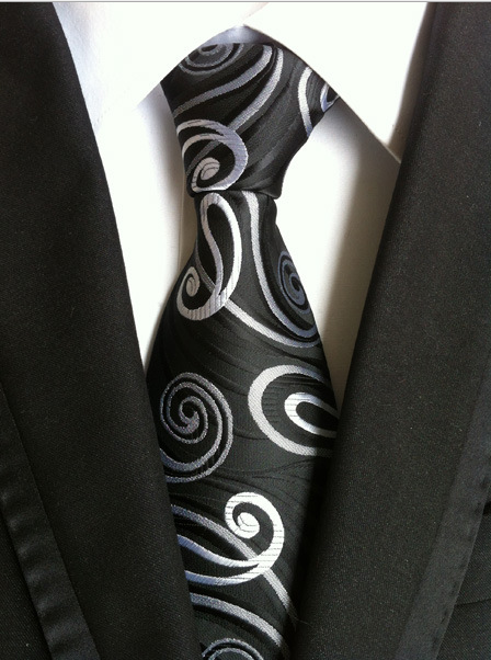 KPT2154 Black with silver swirl Polywoven Tie