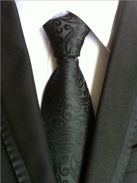 KOT2176 Black Swirl Pattern Polywoven Tie