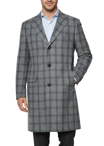 Kiton Windowpane Wool Button Down Overcoat