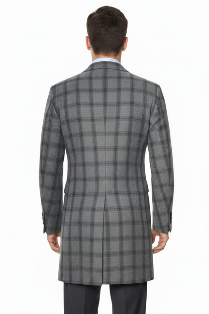 Kiton Windowpane Wool Button Down Overcoat