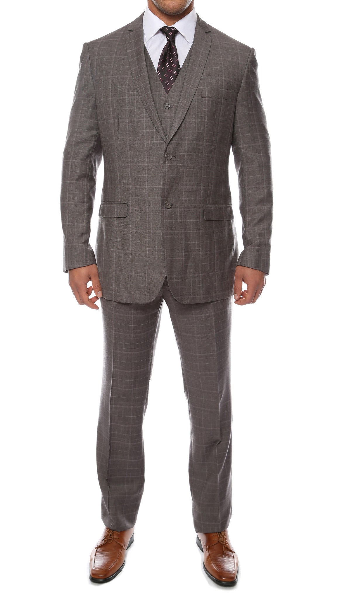 Lazio Charcoal 3pc Vested Slim Fit Plaid Suit
