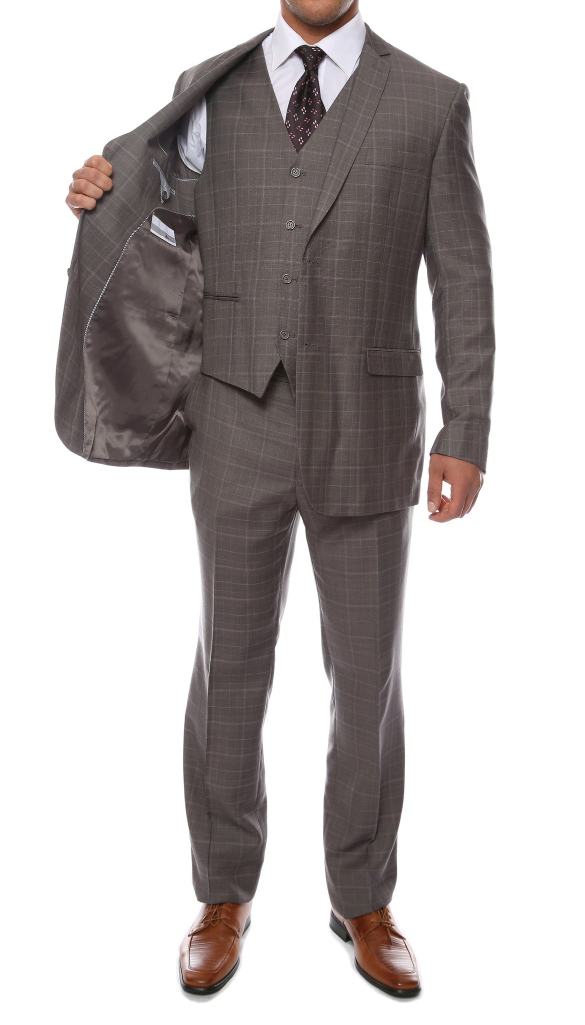 Lazio Charcoal 3pc Vested Slim Fit Plaid Suit