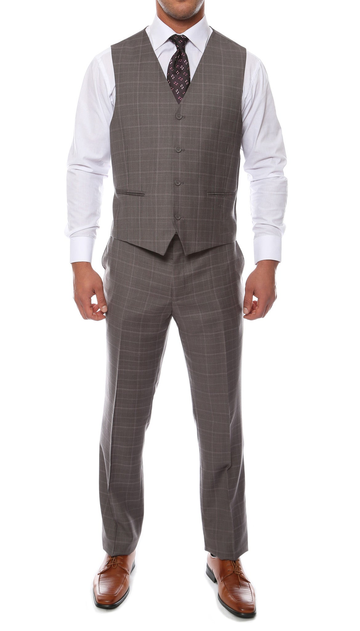Lazio Charcoal 3pc Vested Slim Fit Plaid Suit