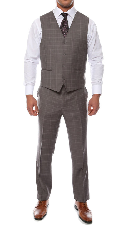 Lazio Charcoal 3pc Vested Slim Fit Plaid Suit
