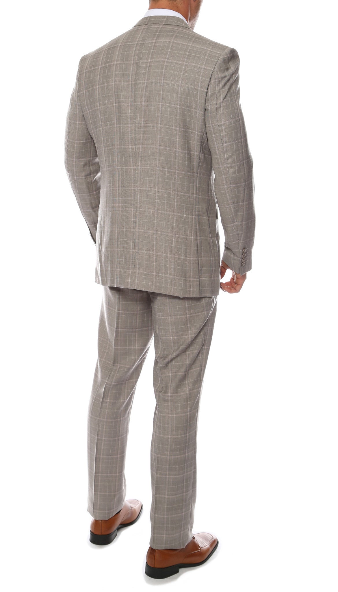 Lazio Taupe Grey 3pc Vested Slim Fit Plaid Suit