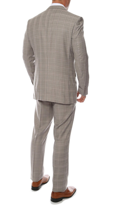Lazio Taupe Grey 3pc Vested Slim Fit Plaid Suit