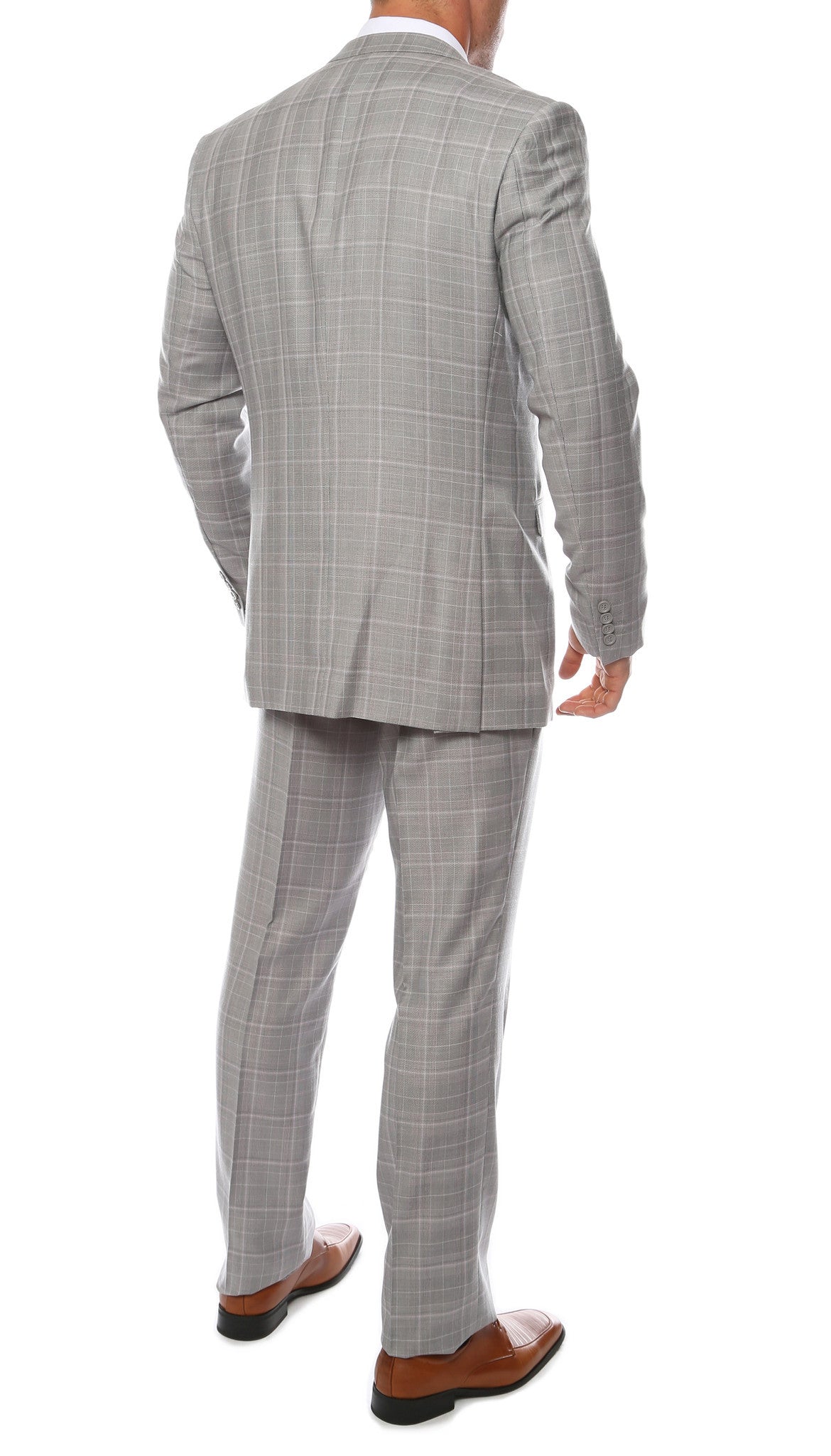 Lazio Light Grey 3pc Vested Slim Fit Plaid Suit