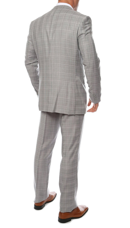 Lazio Light Grey 3pc Vested Slim Fit Plaid Suit