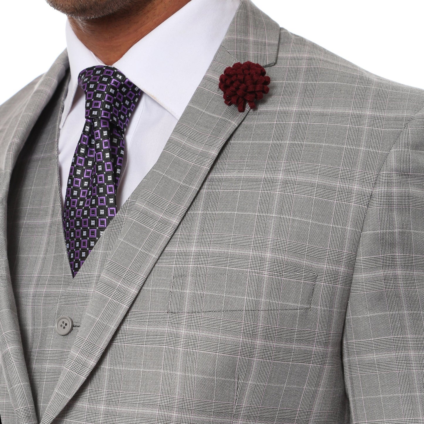 Lazio Light Grey 3pc Vested Slim Fit Plaid Suit