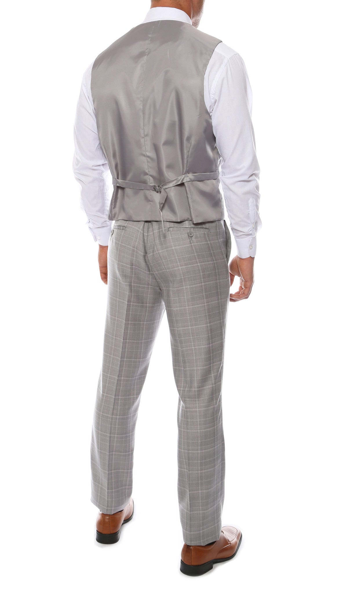 Lazio Light Grey 3pc Vested Slim Fit Plaid Suit