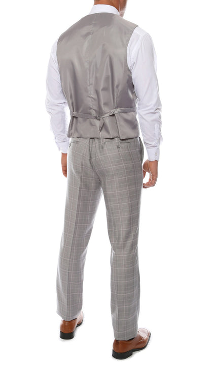 Lazio Light Grey 3pc Vested Slim Fit Plaid Suit
