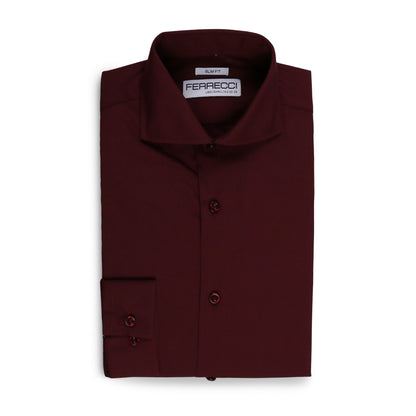 Leo Mens Burgundy Slim Fit Cotton Dress Shirt
