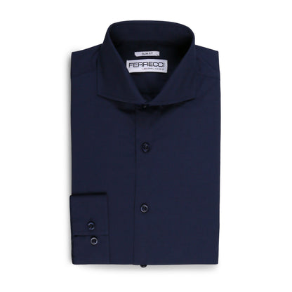 Leo Mens Navy Slim Fit Cotton Dress Shirt