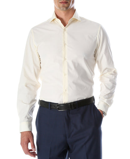 Leo Mens Off White Slim Fit Cotton Dress Shirt