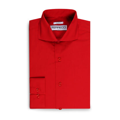 Leo Mens Red Slim Fit Cotton Dress Shirt