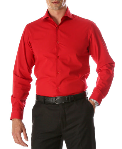 Leo Mens Red Slim Fit Cotton Dress Shirt