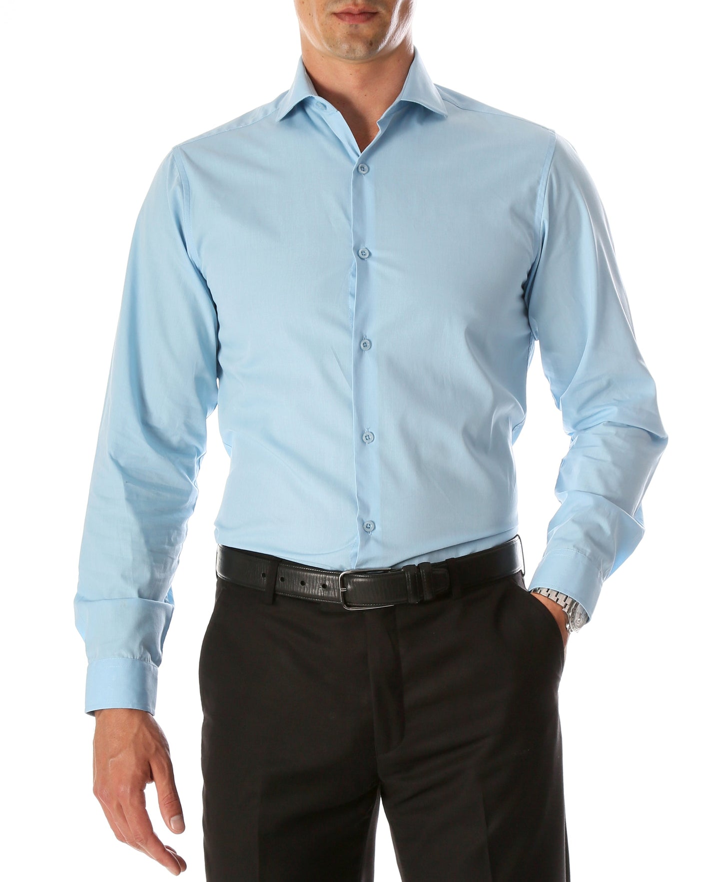 Leo Mens Sky Blue Slim Fit Cotton Dress Shirt