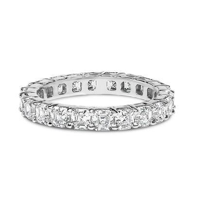 Anillo de banda de eternidad con diamantes cultivados en laboratorio de corte Asscher de 2 1/3 Cttw de oro blanco de 14K (color E-F, claridad VS1-VS2) - Talla 5.5