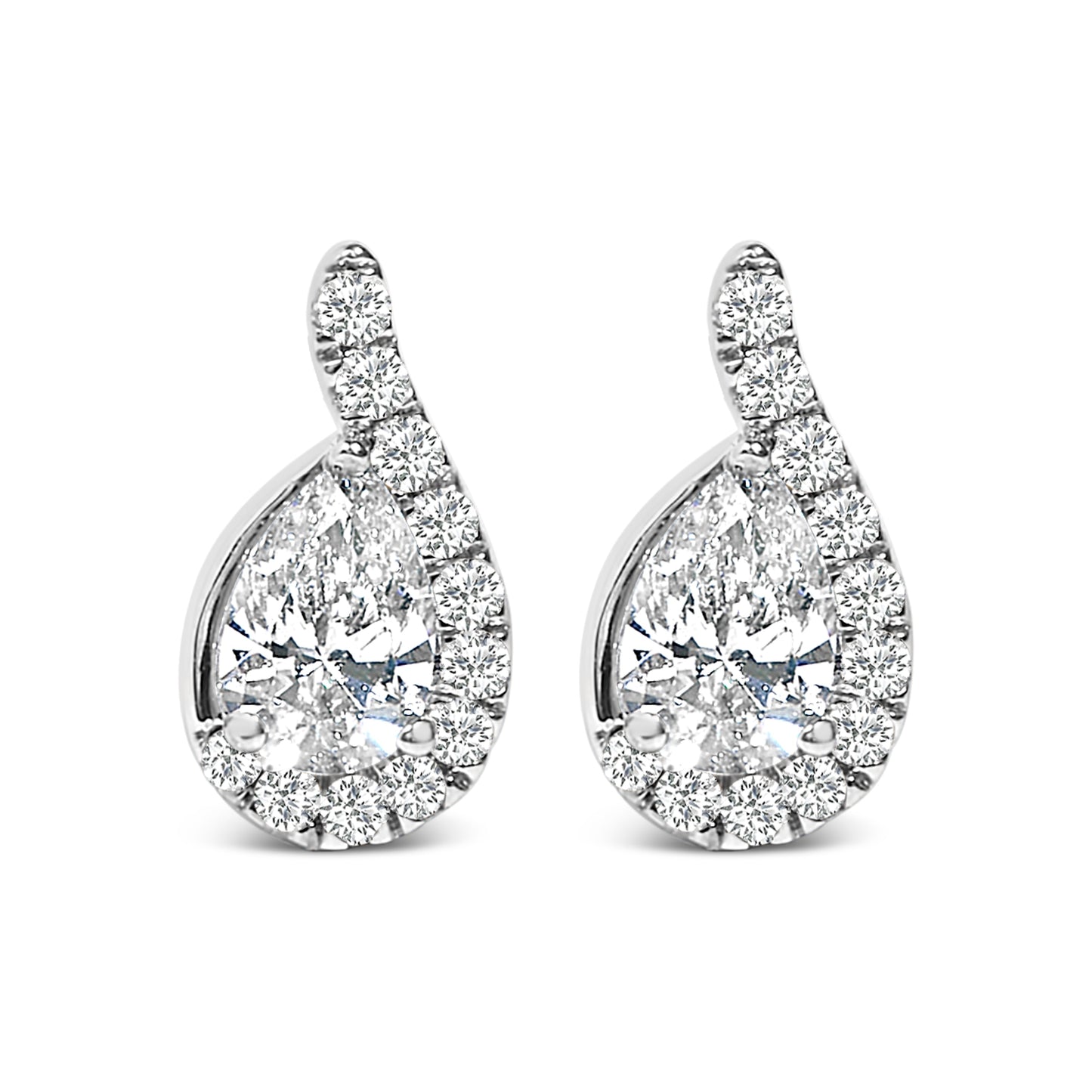 Pendiente de botón tipo halo en forma de lágrima con diamantes cultivados en laboratorio de 5/8 Cttw en oro blanco de 14K