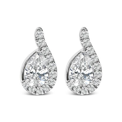 Pendiente de botón tipo halo en forma de lágrima con diamantes cultivados en laboratorio de 5/8 Cttw en oro blanco de 14K