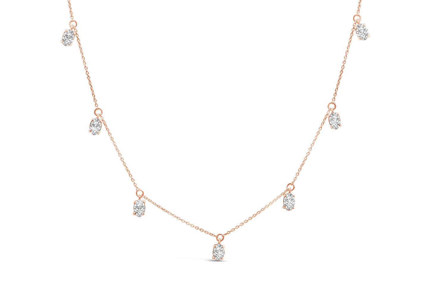 Cadena de oro rosa de 14 quilates con diamantes de laboratorio ovalados de 1,37 quilates (peso total) con colgante en estación - 17 pulgadas