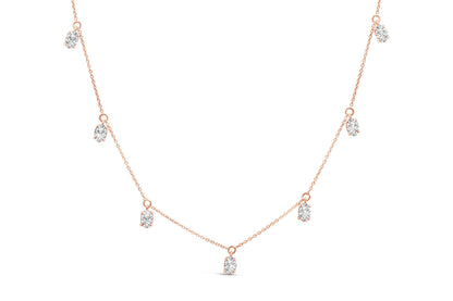 Cadena de oro rosa de 14 quilates con diamantes de laboratorio ovalados de 1,37 quilates (peso total) con colgante en estación - 17 pulgadas