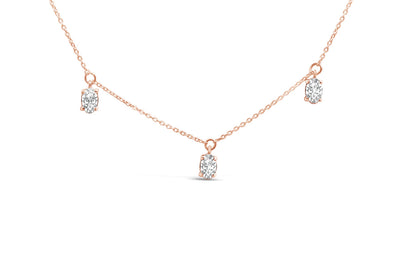 Cadena de oro rosa de 14 quilates con diamantes de laboratorio ovalados de 1,37 quilates (peso total) con colgante en estación - 17 pulgadas