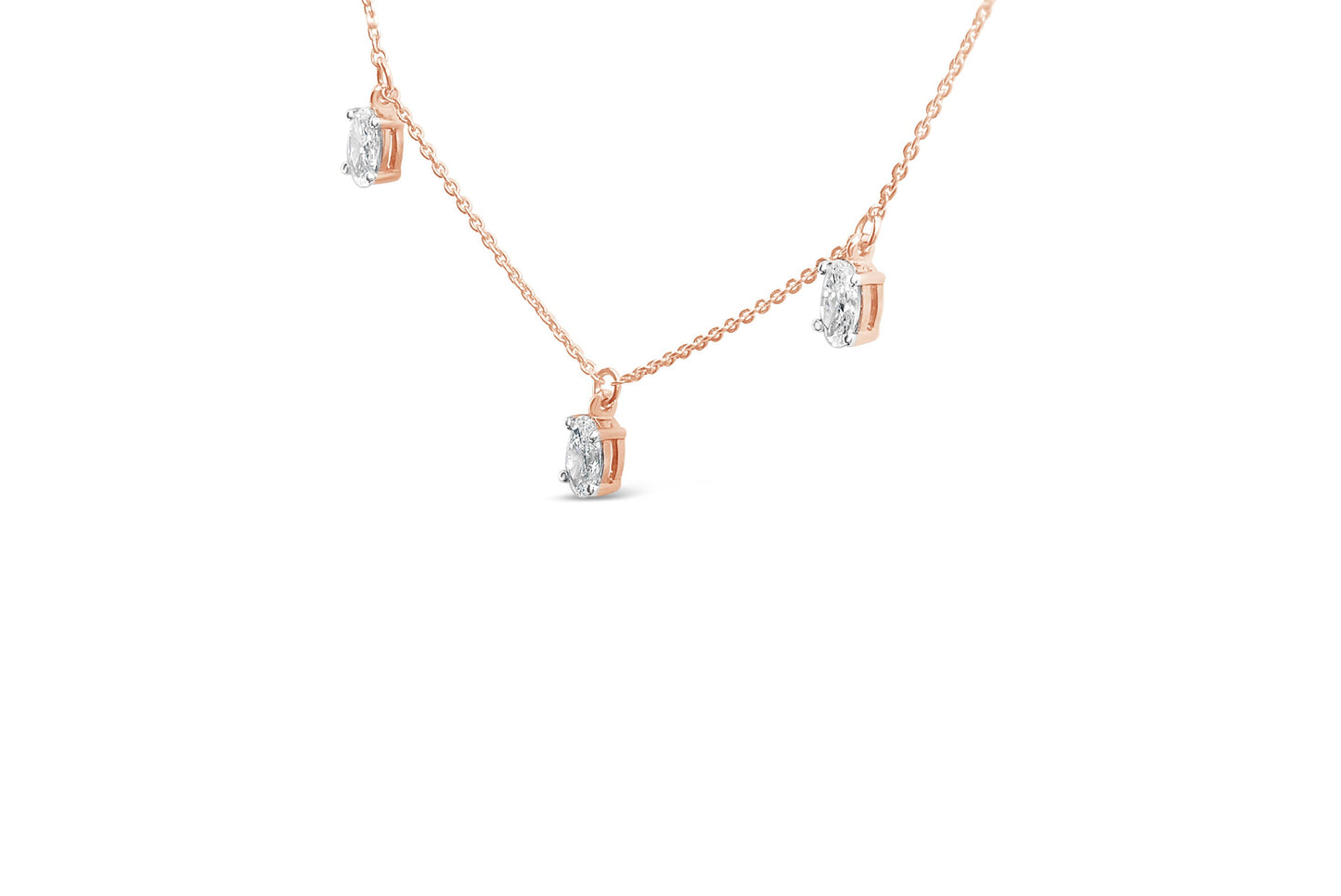 Cadena de oro rosa de 14 quilates con diamantes de laboratorio ovalados de 1,37 quilates (peso total) con colgante en estación - 17 pulgadas