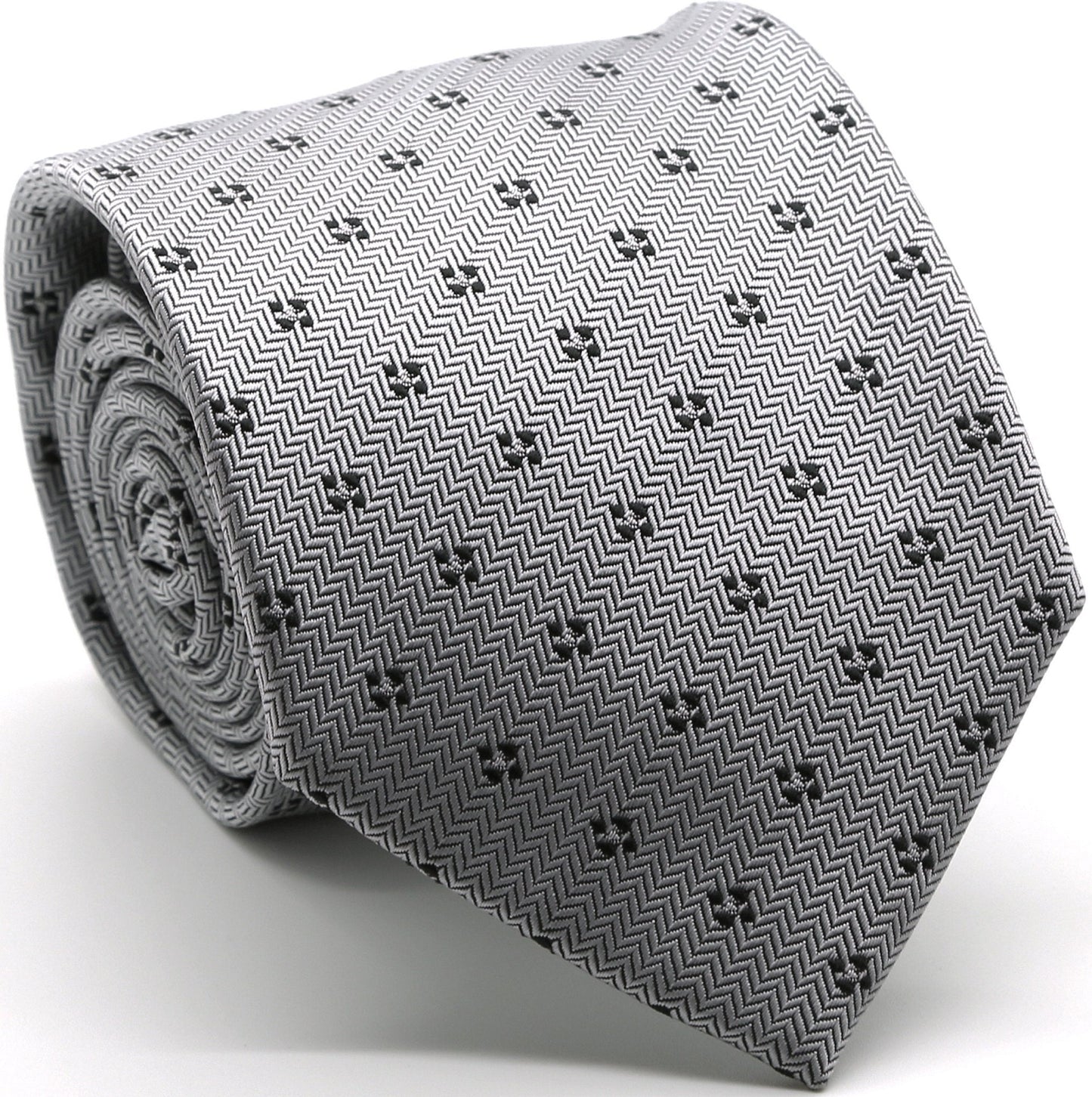 Mens Dads Classic Grey Geometric Pattern Business Casual Necktie & Hanky Set LO-7