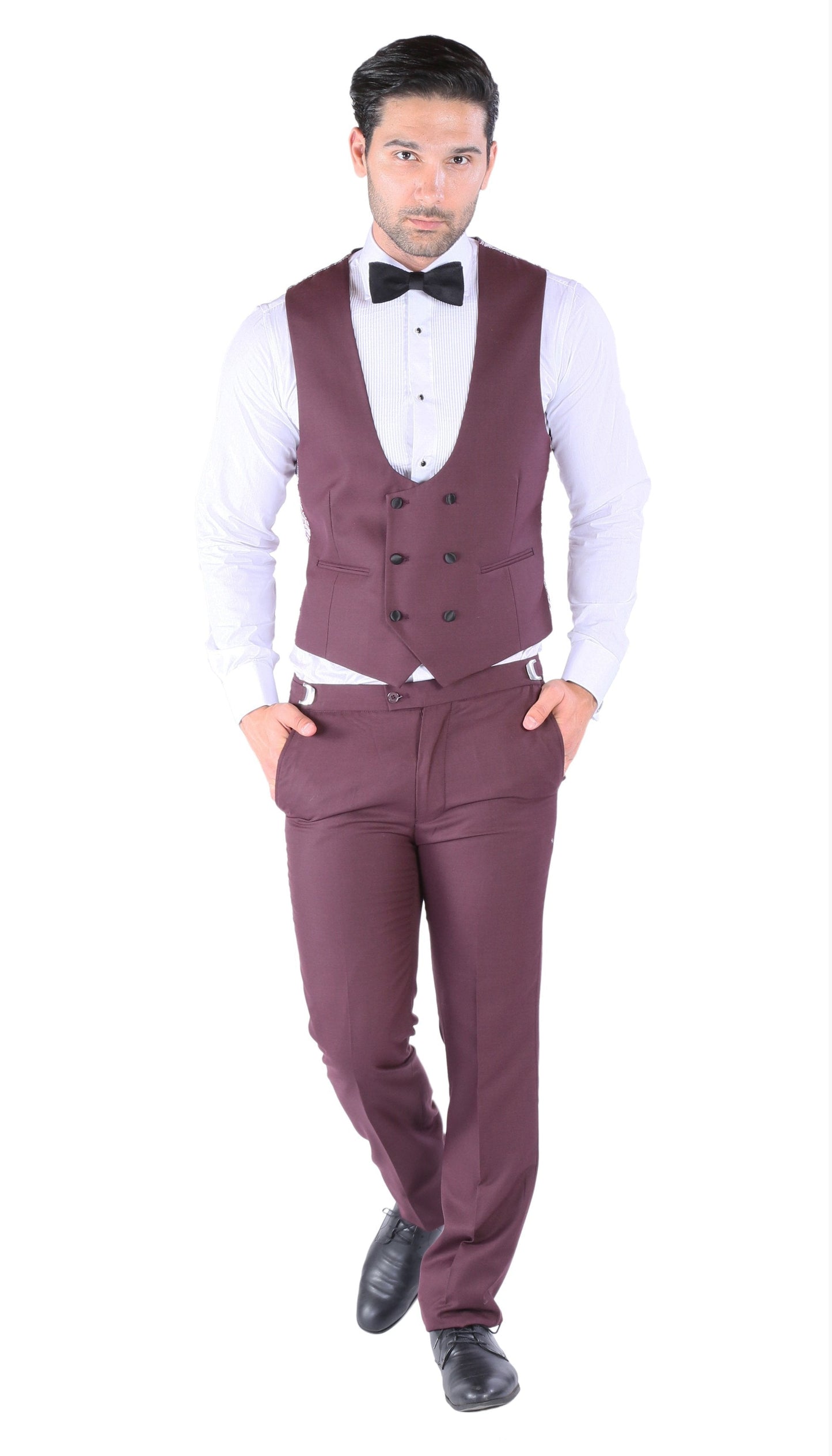 Luna 3pc Slim Fit Bugundy Peak Lapel Tuxedo