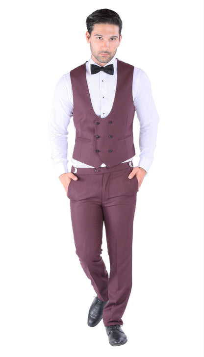 Luna 3pc Slim Fit Bugundy Peak Lapel Tuxedo