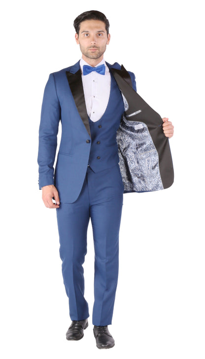 Luna 3pc Slim Fit Indigo Blue Peak Lapel Tuxedo